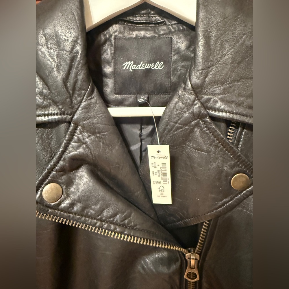 NWT Madewell Black Leather Jacket size Medium Brass Hardware Edition - Picture 5 of 13